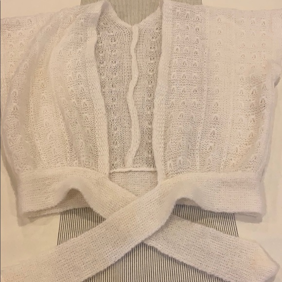 Vintage S-M White Ivory Wrap Crop Sweater Tie - Picture 5 of 13